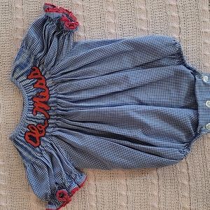 Vive LA Fete 3mos Smocking Ole Miss Onesie blue /white plaid Ole Miss collar